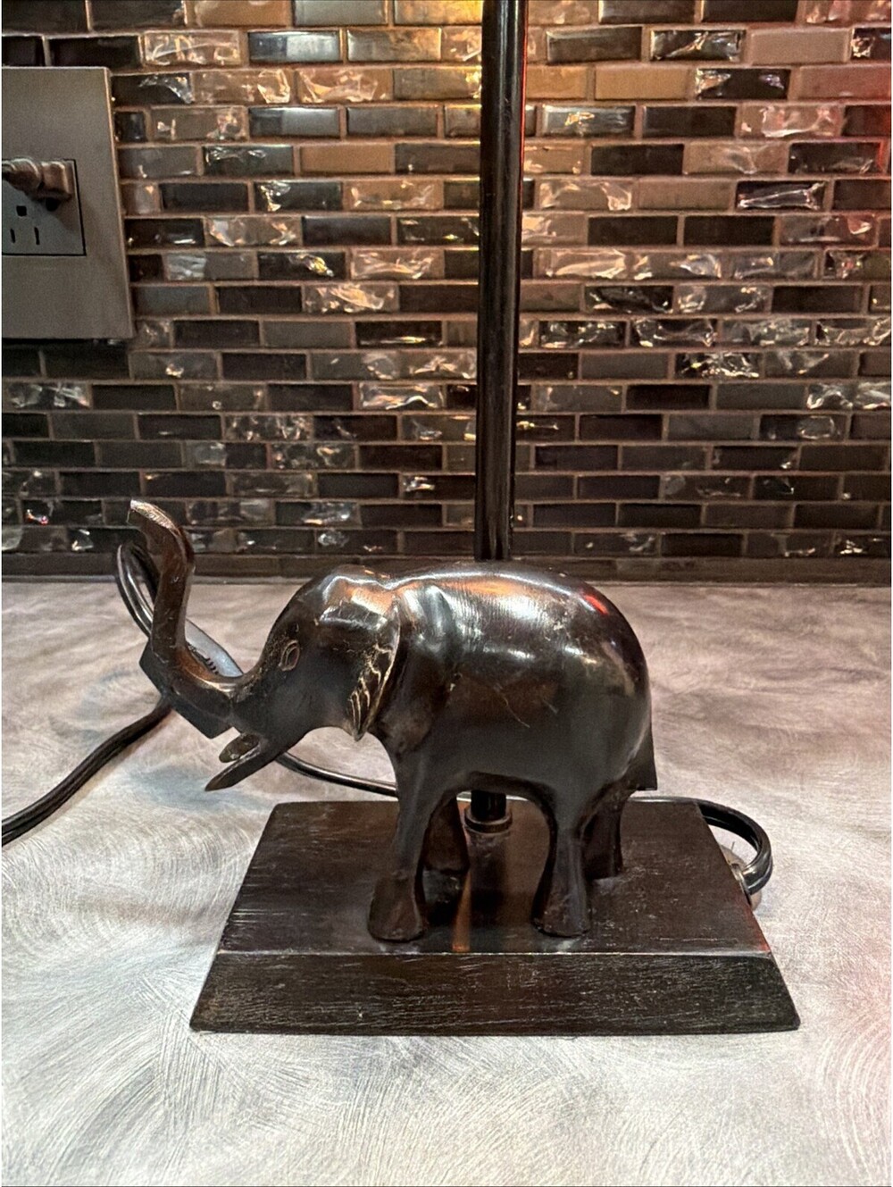 Vintage Elephant Table Lamp Black Brown Elephant Base Safari Jungle Decor